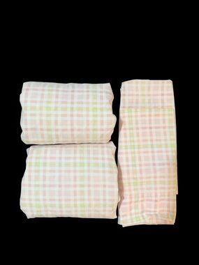 Vintage Pottery Barn Kids Full Size 4 Piece Bed Sheet Set Gingham Pink Yellow